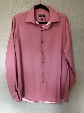 ALFANI Slim-Fit Dashes Geo Dress Shirt Men's 16-16 1/2 34-35 Berry Long Sleeve
